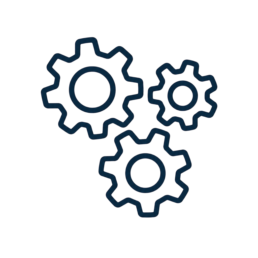 Symbol mit drei Zahnrädern